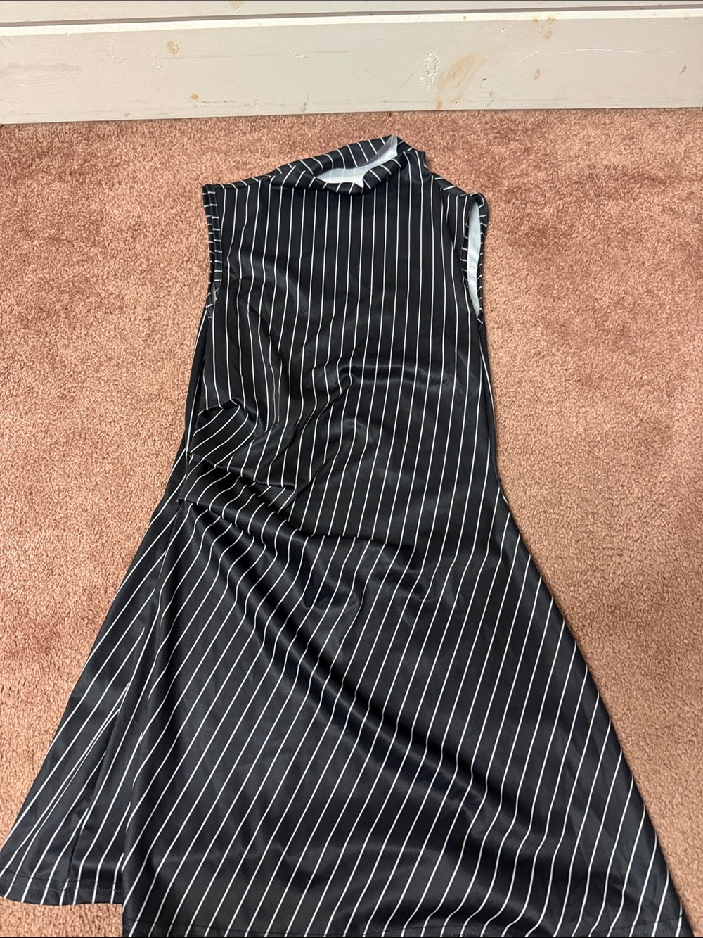 Sleeveless Black Pinstripe A-Line Dress